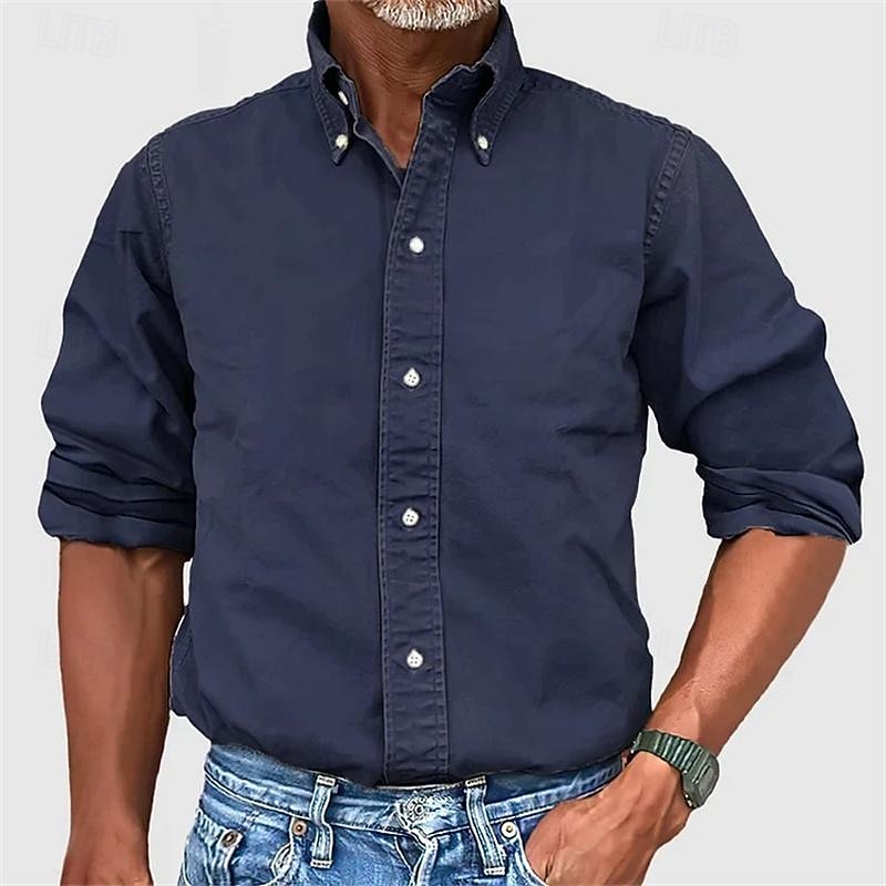 Men's Shirt Summer Shirt Button Up Shirt Casual Shirt Beach Shirt Black White Navy Blue Green Light Blue Long Sleeve Plain Lapel Hawaiian Holiday Button-Down Clothing Apparel Fashion Casual2