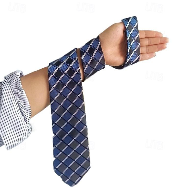 1Pc Man Necktie Width 8cm Blue Plaid Bridegroom Groomsman Tie Business Manager Tie3