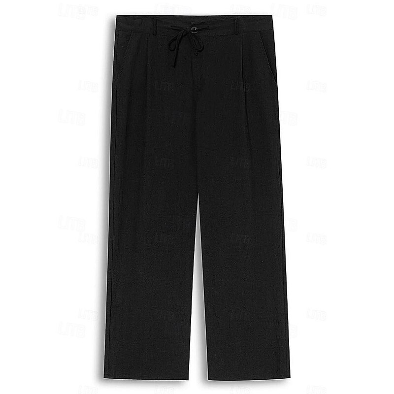 Men's Trousers Summer Pants Beach Pants Drawstring Elastic Waist Pleats Plain Comfort Breathable Casual Daily Holiday Fashion Classic Style Black White2