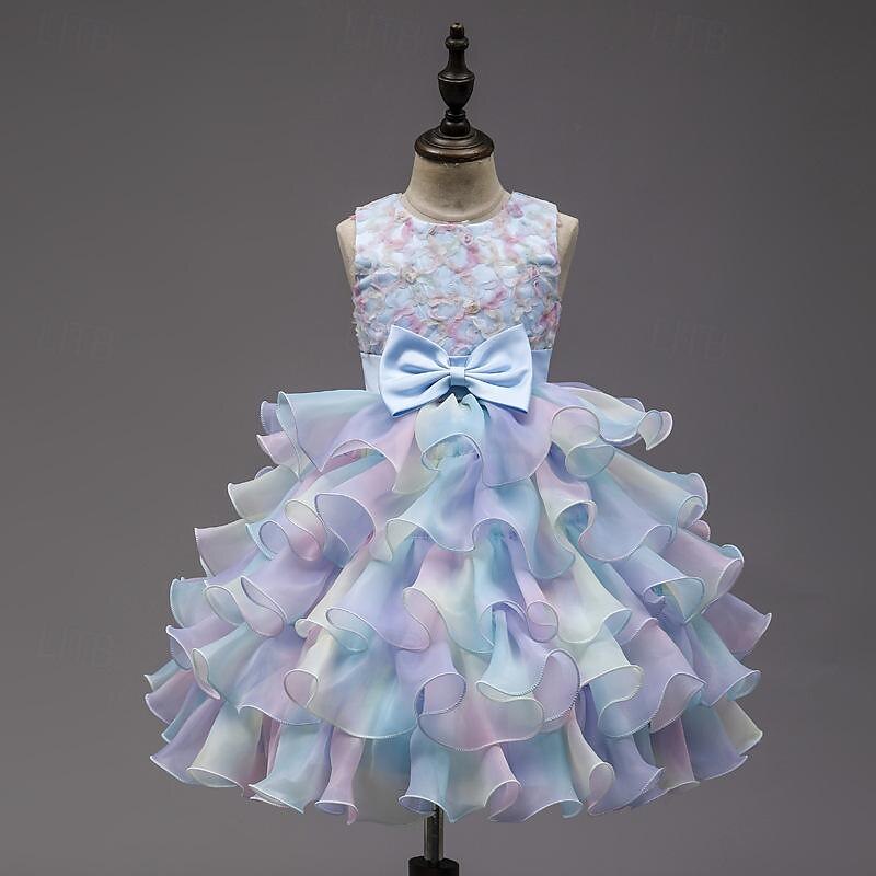 Kids Girls' Party Dress Rainbow Flower Sleeveless Special Occasion Princess Polyester Party Dress Summer Spring 3-12 Years Multicolor Pink Light Blue2