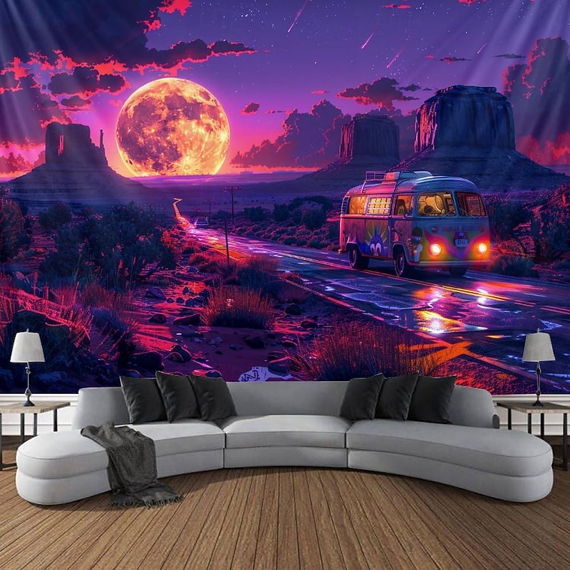 Blacklight Tapestry UV Reactive Glow in the Dark Glow Party Neon Desert Trip Psychedelic Trippy Misty Hanging Tapestry Wall Art Mural for Living