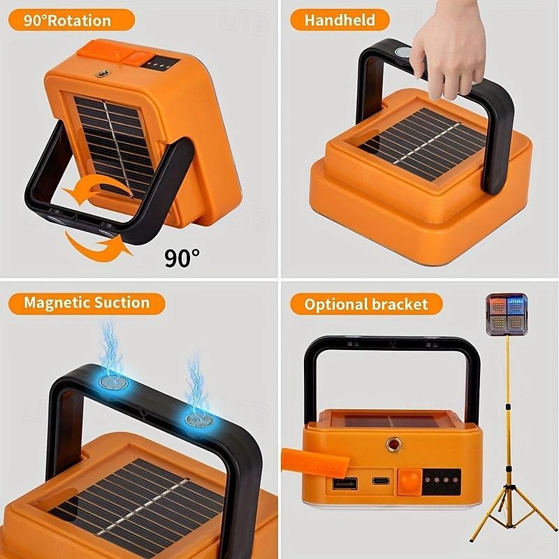 1pc LED Portable Solar Work Light, Rechargeable Magnetic Light, Emergency Worklight with 4 Light Modes for Power Failure, Car Repair, Camping, Construction Job Site2