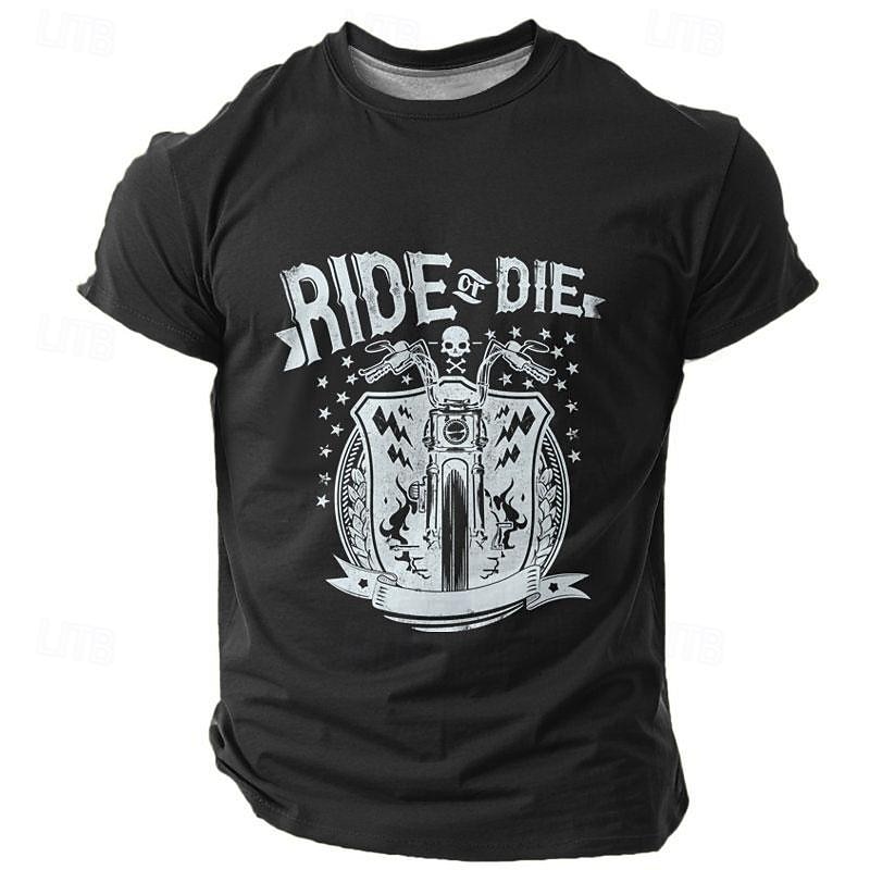 Men's Ride or Die Motorcycle Skull Short Sleeve Graphic T-Shirt4