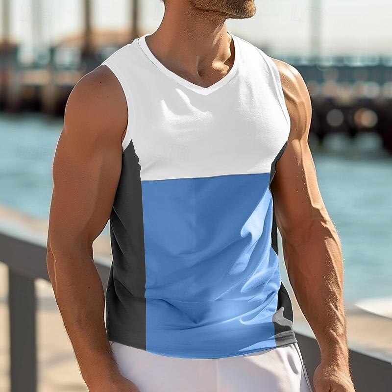 Men's Tank Top Vest Undershirt Sleeveless Shirt Sleeveless V Neck Summer Color Block Fashion Classic Comfortable Street Casual Sports Yellow Blue Orange Top Tee for Men3