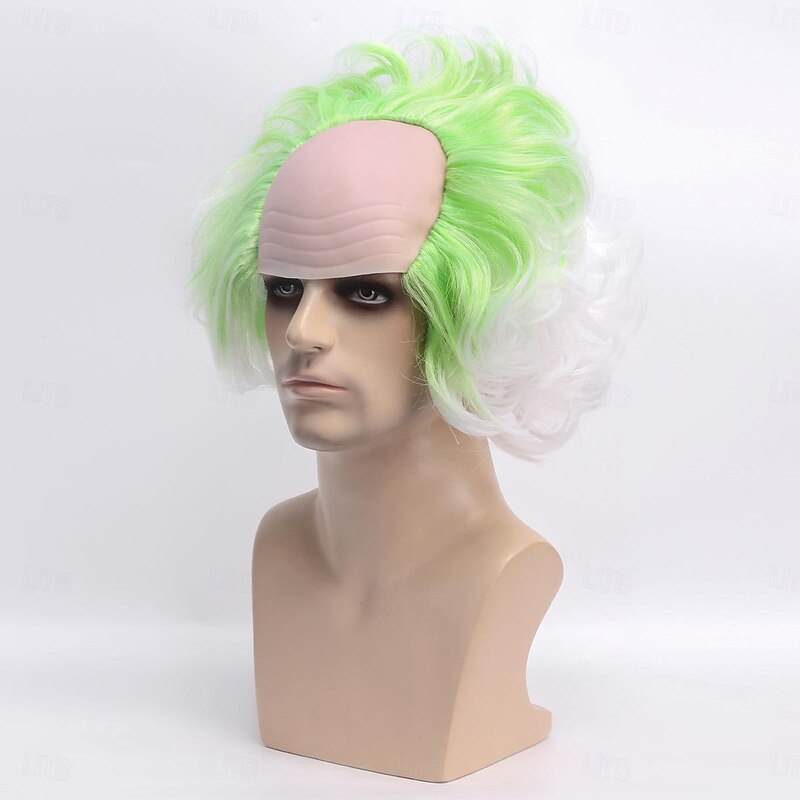 Men's Beetlejuice 2 Cosplay Short Fluffy Wavy Clown Bald Wig For Carnival Party Costume wigs For Adult Halloween Wigs4
