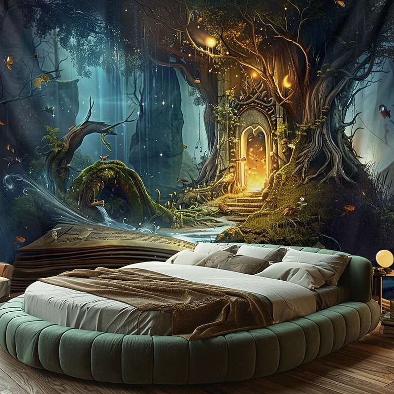 Fantasy Dream Tree House Hanging Tapestry Wall Art Large Tapestry Mural Decor Photograph Backdrop Blanket Curtain Home Bedroom Living Room Decoration 9
