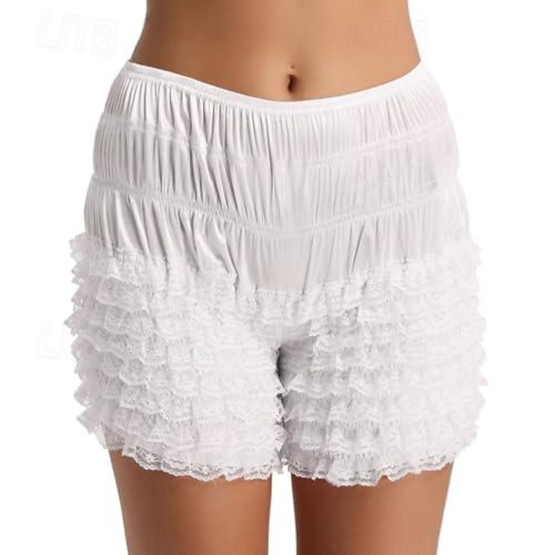 Lolita Ruffle Shorts Bloomers Cute Lace Trim Pumpkin Pants Layered Bottoms Pettipants Retro Vintage Rococo Baroque Shorts for Women Girl