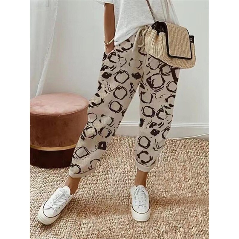 Women's Chinos Pants Trousers Streetwear Casual Long High Waist Floral Stripe Pocket Elastic Drawstring Design High Cut Breathability Soft Micro-elastic Vacation Street Daily Wear White Blue Khaki4