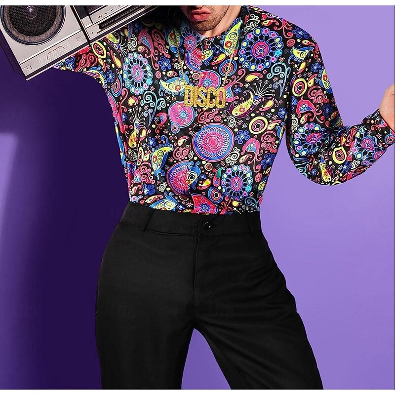 Men's Retro Vintage Hippie 1970s Costume Accessory Sets Blouse / Shirt Cosplay Wigs  for  Halloween Masquerade2