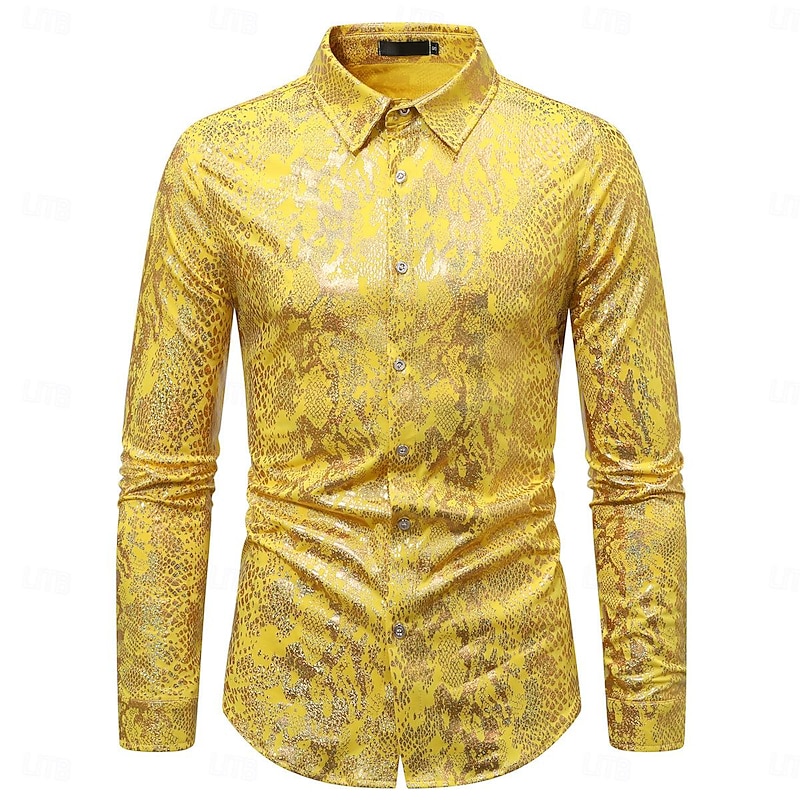 Disco 1980s Shiny Metallic Blouse / Shirt Masquerade Disco Fancy Dress Men's Halloween Carnival Masquerade Performance Event / Party Stage Adults' Shirt Spring & Summer