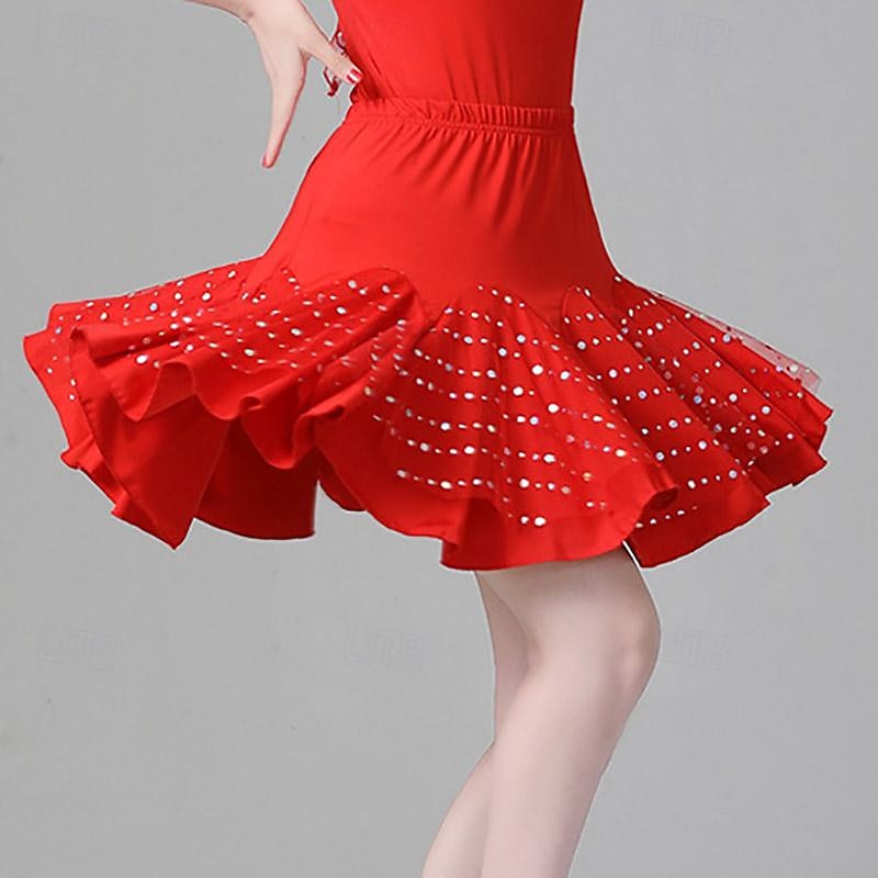 Latin Dance Ballroom Dance Skirts Printing Pure Color Splicing Women's Performance Training High Polyester3