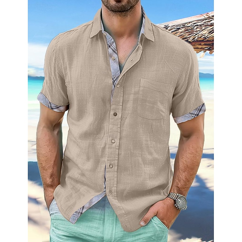 Men's Linen Shirt Summer Shirt Beach Wear Casual Shirt Button Up Shirt Plain Vacation Curise White Blue Green Khaki Short Sleeve Lapel Spring & Summer Clothing Apparel Front Pocket4