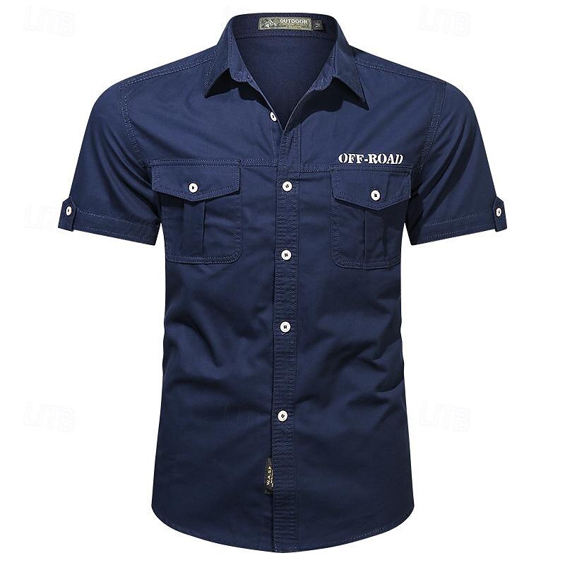 Men's Shirt Workwear Shirts Work Shirt Button Up Shirt Cargo Shirt Red khaki Army Green Dark Blue Beige Short Sleeve Plain Lapel Vacation Hawaiian Pocket Clothing Apparel Fashion Casual Comfortable4