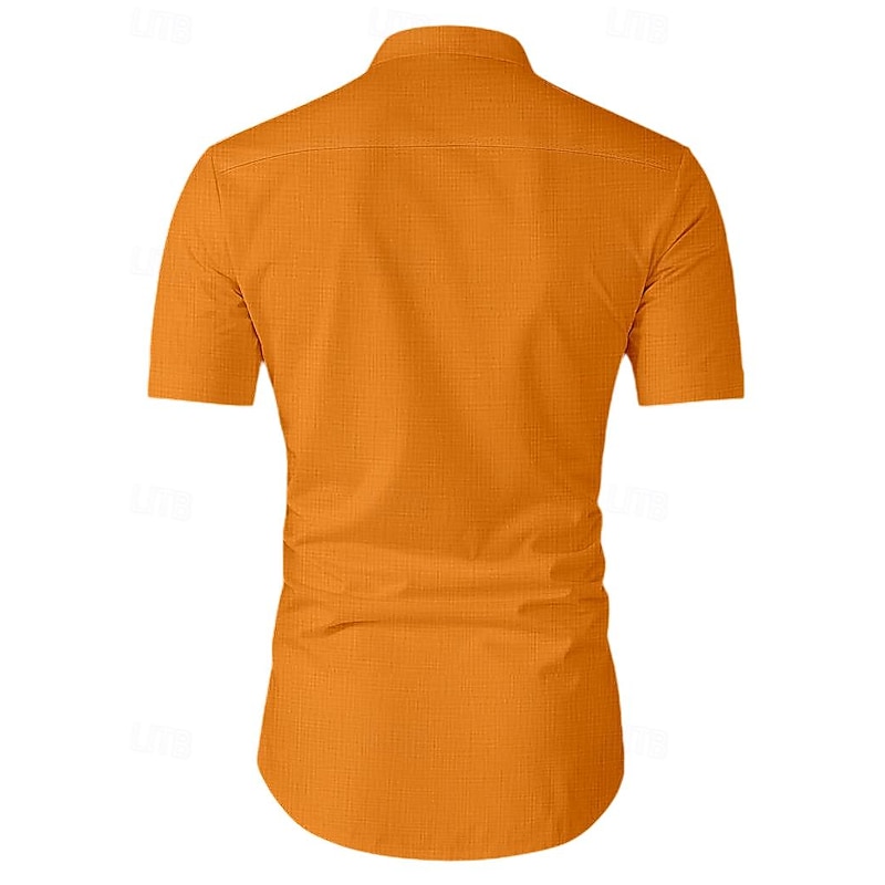 Men's Shirt Linen Shirt Band Collar Shirt Summer Shirt Beach Wear Summer Hawaiian Shirt Solid Color Street Daily Black White Blue Orange Short Sleeve Band Collar Spring & Summer Clothing Apparel2
