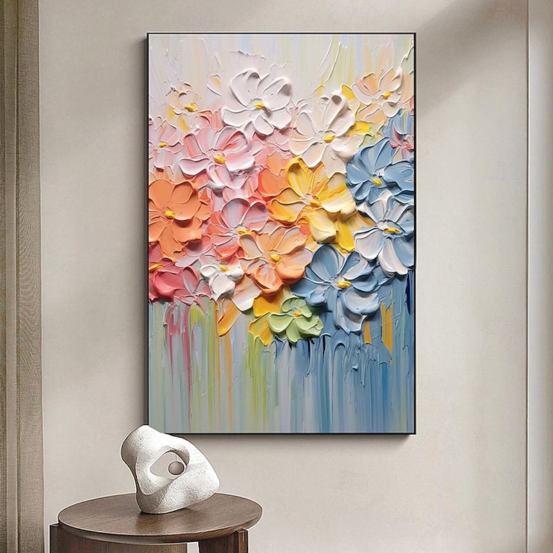 3D Colorful Floral painting Hand-Painted flower Oil Painting abstract Colorful Floral paionting Wall Art Colorful Floral Painting Flower Textured painting Wall Decor4