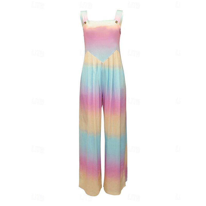 Women's Normal Jumpsuit Dungarees Casual Tie Dye Sleeveless Square Neck Pocket Print Street Daily Regular Fit Black Pink Blue Summer4