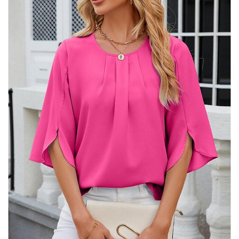 Women's Shirt Short Sleeve Square Neck Vacation Beach Draped Pink Blue Green Summer3