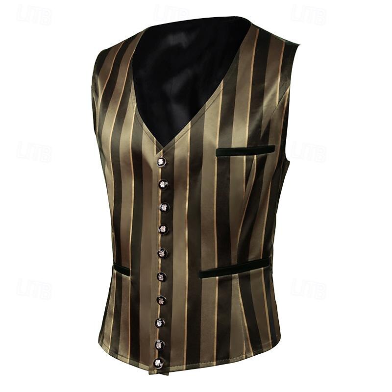 Retro Vintage Rococo 19th Century Vest Waistcoat Aristocrat Slim Fit Stripes Fancy Dress Men's Royal Carnival New Year Masquerade Party Party / Evening Carnival of Venice Adults' Vest3