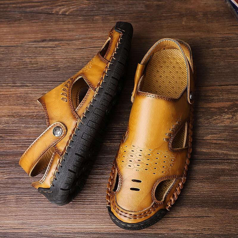 Men's Tan Faux Leather Outdoor Sandals with Adjustable Strap, Breathable Design, and Cushioned Sole for Comfort and Durability - Ideal for Summer Activities4