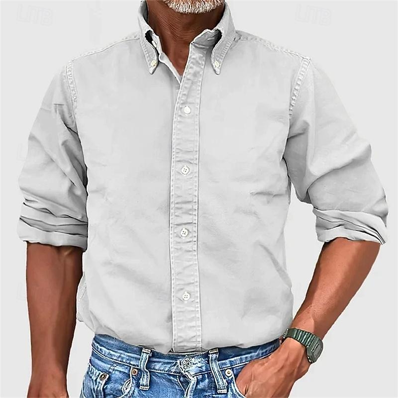 Men's Shirt Summer Shirt Button Up Shirt Casual Shirt Beach Shirt Black White Navy Blue Green Light Blue Long Sleeve Plain Lapel Hawaiian Holiday Button-Down Clothing Apparel Fashion Casual