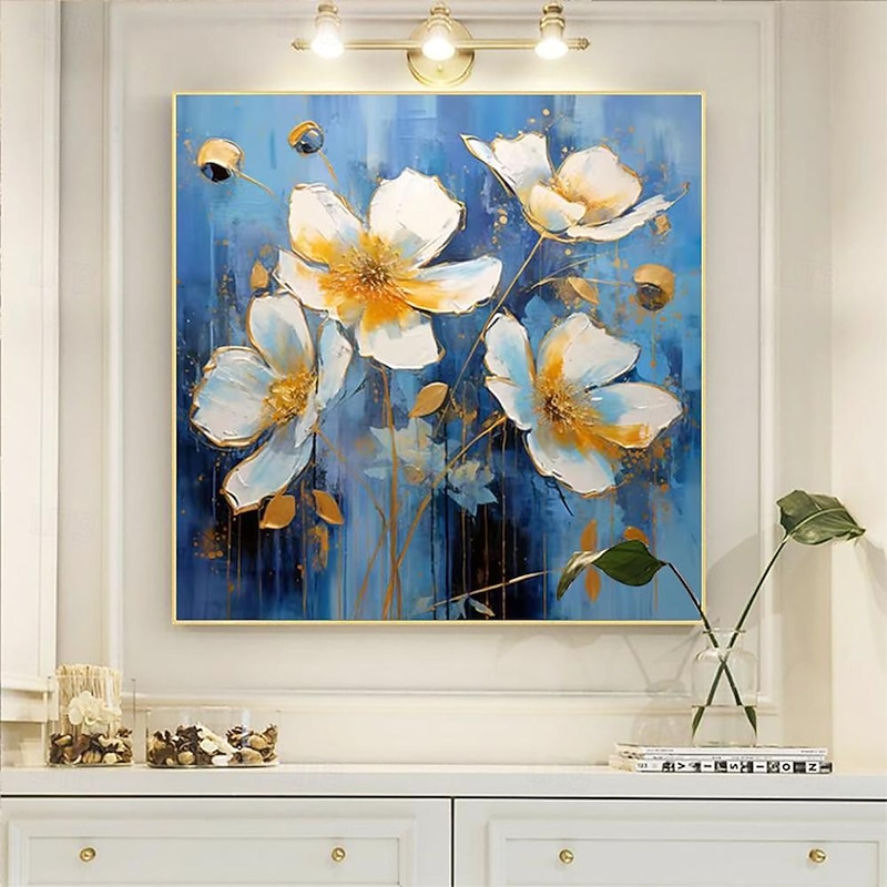 Oil Painting Handmade Hand Painted Square Wall Art Impression Flowers Canvas Painting Home Decoration Decor Stretched Frame Ready to Hang2