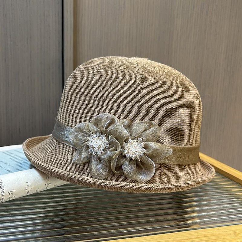 Fascinators Hats Headwear Acrylic / Cotton Straw Bowler / Cloche Hat Bucket Hat Straw Hat Casual Holiday Elegant Vintage With Rhinestone Feather Headpiece Headwear4