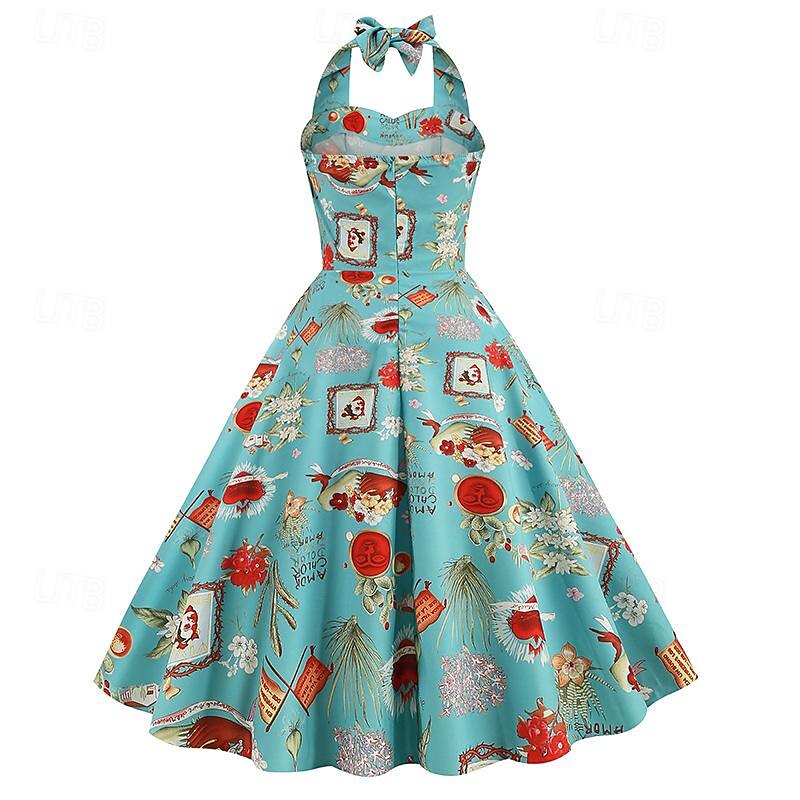Retro Vintage 1950s Rockabilly Swing Dress Flare Dress A-Line Halter Neck Fancy Dress Women's Carnival Tea Party Casual Daily Retro Theme Party Adults Dress Spring & Summer4
