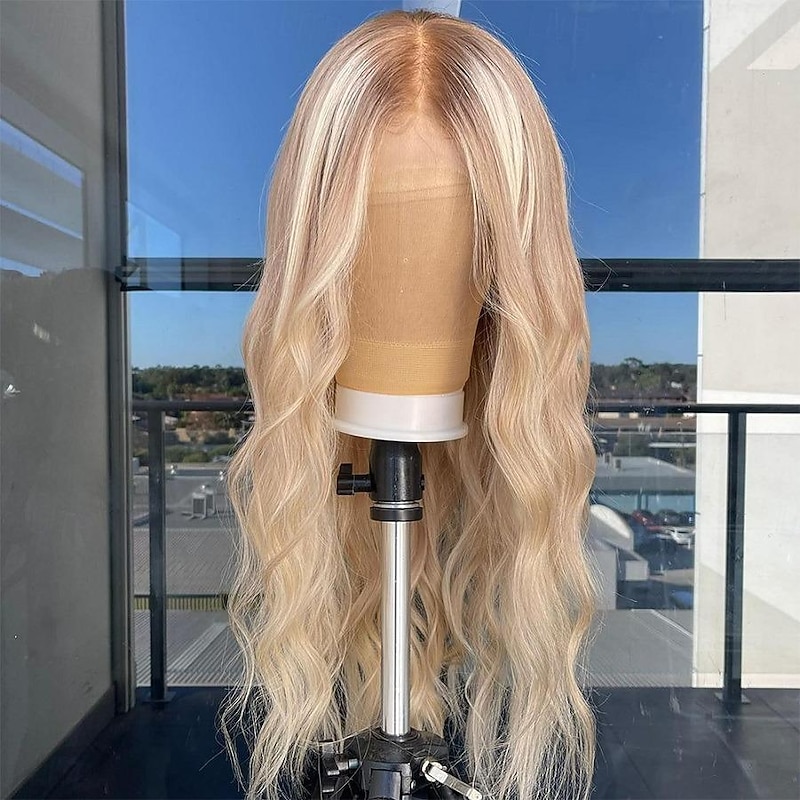 Unprocessed Virgin Hair 13x4 Lace Front Wig 26inch Middle Part Brazilian Hair Natural Wave Blonde Wig 130% 150% 180% Density Balayage Hair For wigs for black women Long Human Hair Lace Wig2