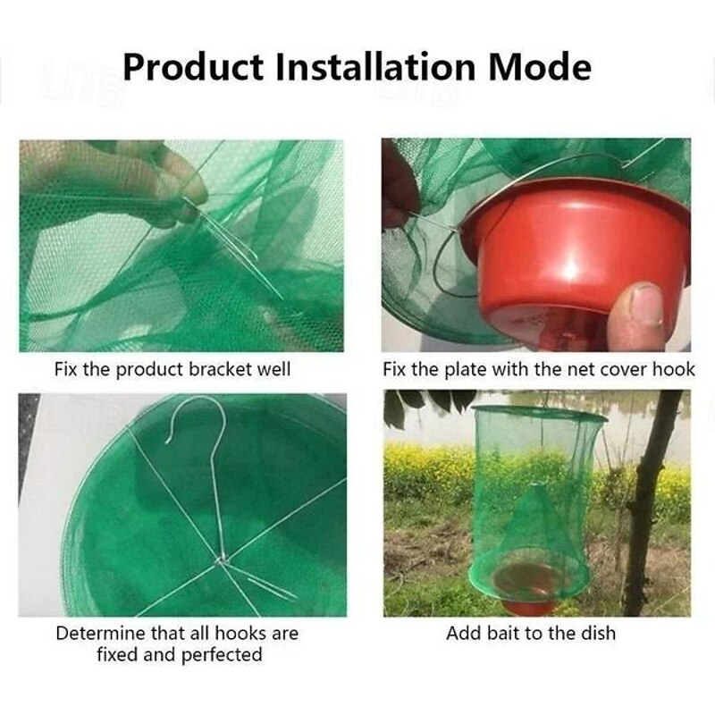 Reusable Ranch Fly Trap,Fly Trap Outdoor Hanging Reusable with Fishing Apparatus | Food Bait Flay Catcher Cage for Indoor or Outdoor Family Farms3