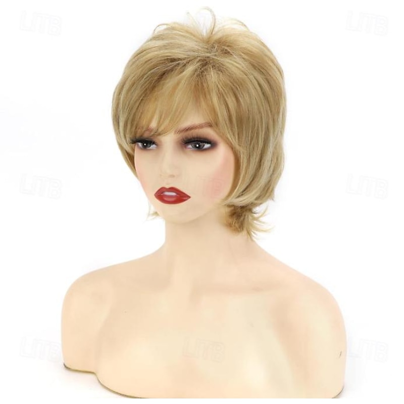 Short Pixie Wigs for Women Layered Synthetic Wig With Bangs Wig Short Synthetic Hair Brown Blonde Dark Brown Ombre Blonde2