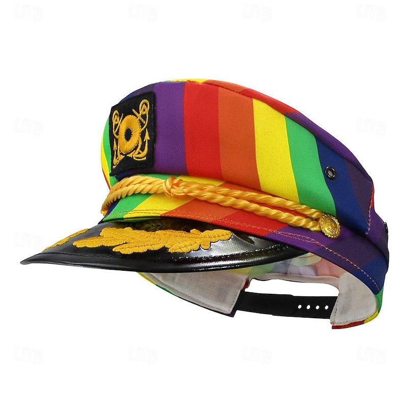 Rainbow Halloween Captain's Yacht Sailors Hat LGBT LGBTQ Gay Lesbian Adults' Men's Women's Masquerade Pride Parade Pride Month Easy Halloween Costumes Dress Up4