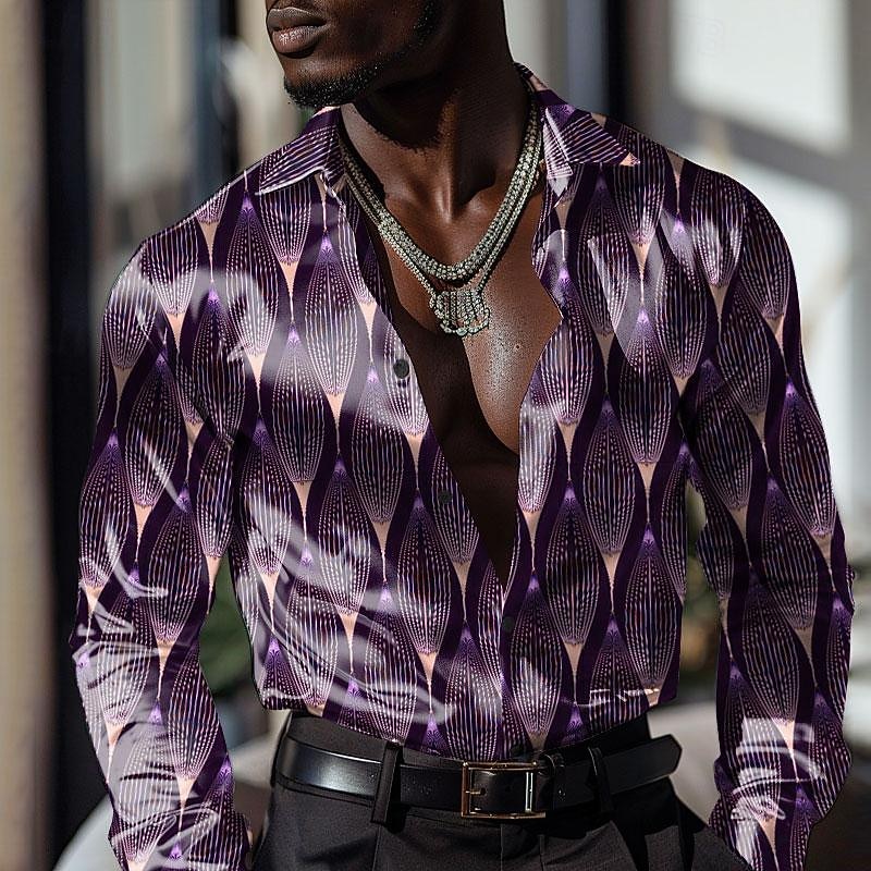 Men's Button Up Shirt Printed Shirts Long Sleeve Casual Formal Summer Spring Fall Turndown Buttons Print Purple
