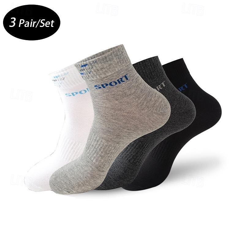 Men's 3 Pack Multi Packs Socks Crew Socks Running Socks Casual Socks Black White Color Letter Sports & Outdoor Daily Vacation Basic Medium Spring Fall Fashion Casual