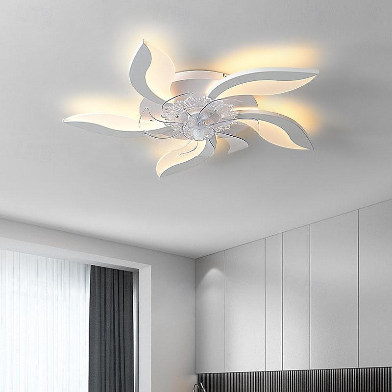Ceiling Fan with Lights 65cm Dimmable LED 3 Color 6 Speeds Timing Reversible Blades with Remote Control, Household Fan Chandelier, indoor Low Profile Flush Mount Ceiling Fan2