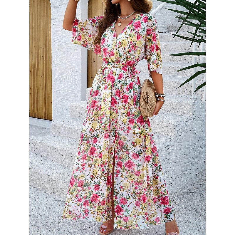 Women's Casual Dress Floral Print V Neck Long Dress Maxi Dress Bohemia Stylish Daily Date 3/4 Length Sleeve Summer4