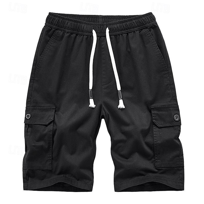 Men's Cargo Shorts Shorts Bermuda shorts Work Shorts Drawstring Elastic Waist Multi Pocket Plain Moisture Wicking Wearable Knee Length Outdoor Casual Daily Fashion Streetwear Black Army Green