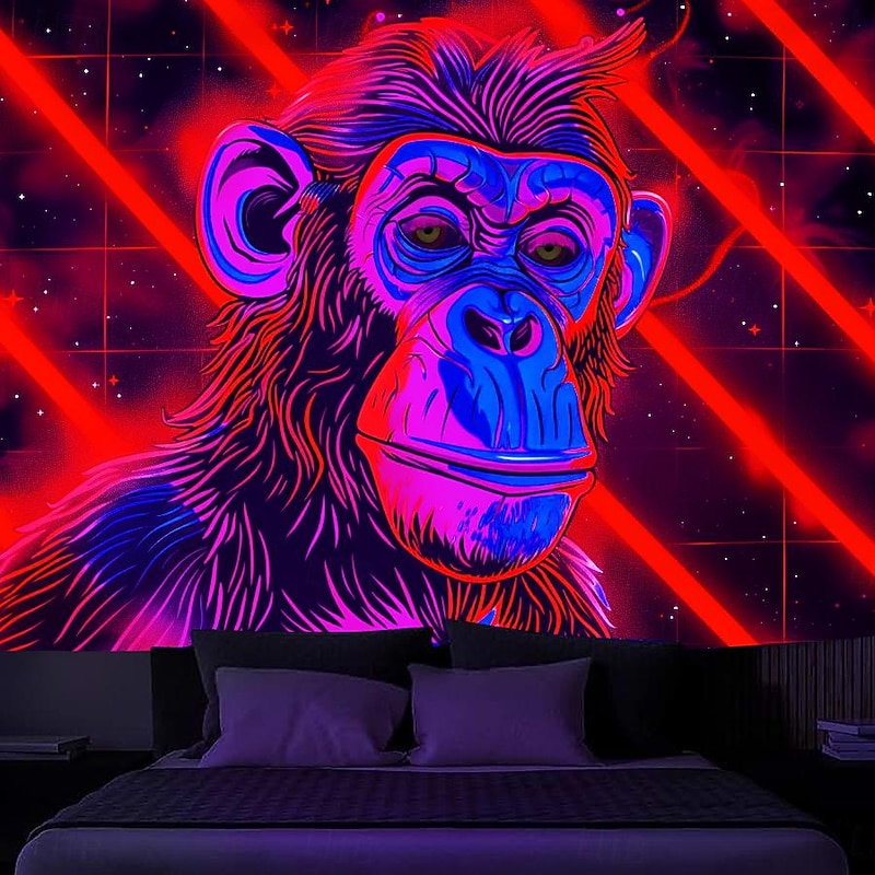 Blacklight Tapestry UV Reactive Glow in the Dark Glow Party Neon Chimpanzees Psychedelic Trippy Misty Hanging Tapestry Wall Art Mural for Living3