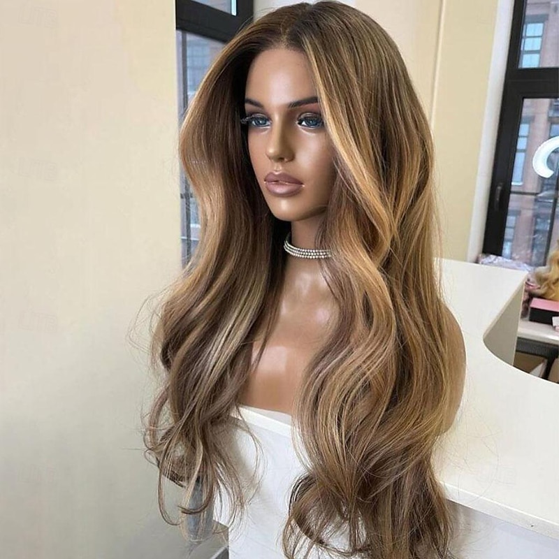 Remy Human Hair 13x4 Lace Front Wig Middle Part Brazilian Hair Wavy Multi-color Wig 130% 150% Density with Baby Hair Highlighted / Balayage Hair 100% Virgin Glueless For Women Long Human Hair Lace Wig2