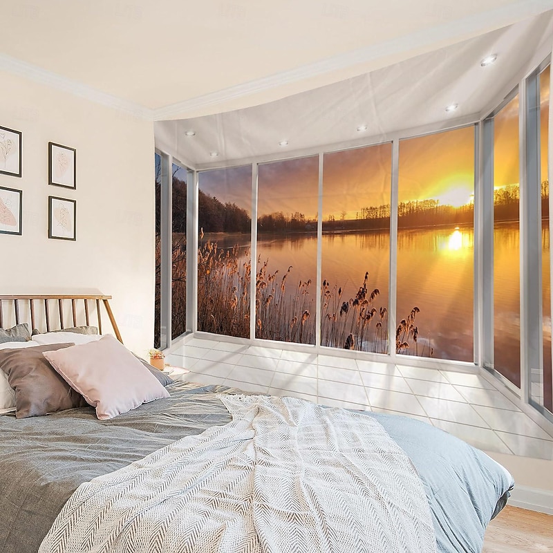 Window View Landscape Hanging Tapestry Wall Art Large Tapestry Mural Decor Photograph Backdrop Blanket Curtain Home Bedroom Living Room Decoration2