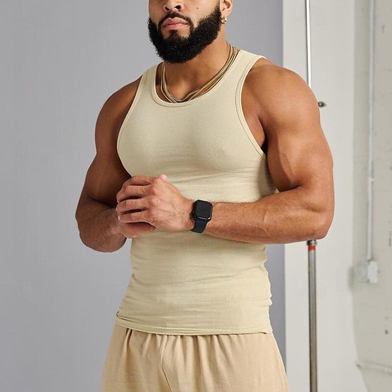 Men's Tank Top Vest Top Undershirt Sleeveless Shirt Sleeveless Crew Neck Spring & Summer Plain Fashion Designer Basic Vacation Street Going out Light Yellow Black White Top Tee for Men4