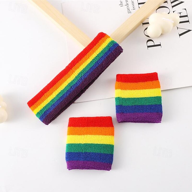Rainbow Halloween Sweat-Absorbent Headband Wrist Support LGBT LGBTQ Gay Lesbian Adults' Men's Women's Masquerade Pride Parade Pride Month Easy Halloween Costumes Dress Up3