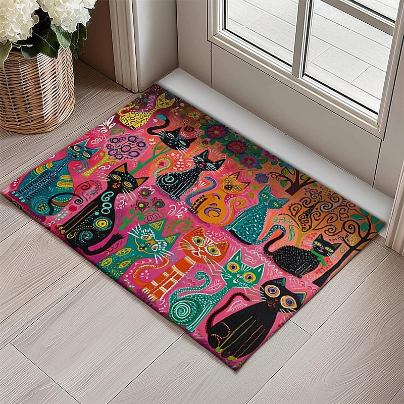 Folk Art Cats Doormat Kitchen Mat Floor Mat Non-Slip Area Rug Oil Proof Rug Indoor Outdoor Mat Bedroom Decor Bathroom Mat Entrance Entreyway Rug4