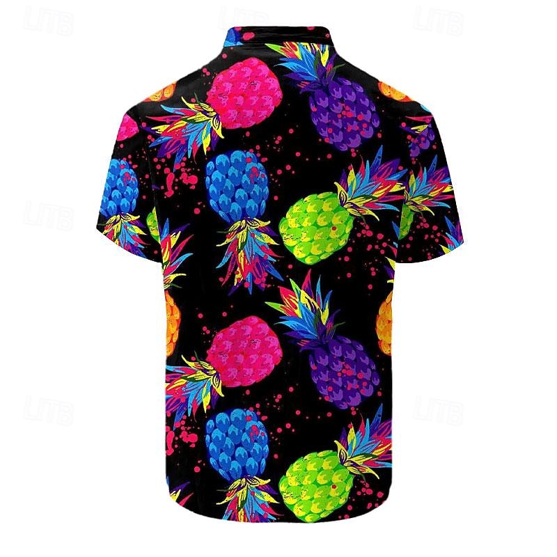 Men's Fruit Pineapple Summer Hawaiian Shirt Aloha Shirt Short Sleeves Shirt Turndown Casual Outdoor Vacation Street Black White Pink S M L2