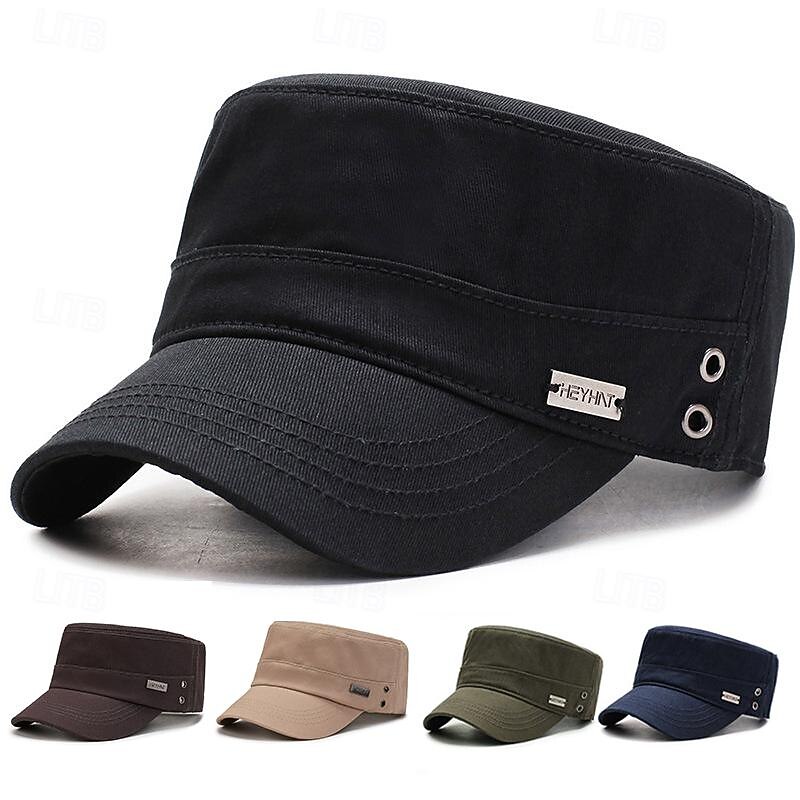 Men's Flat Cap Sun Hat Trucker Hat Black Navy Blue Cotton Fashion Casual Street Daily Plain Adjustable Sunscreen Breathable