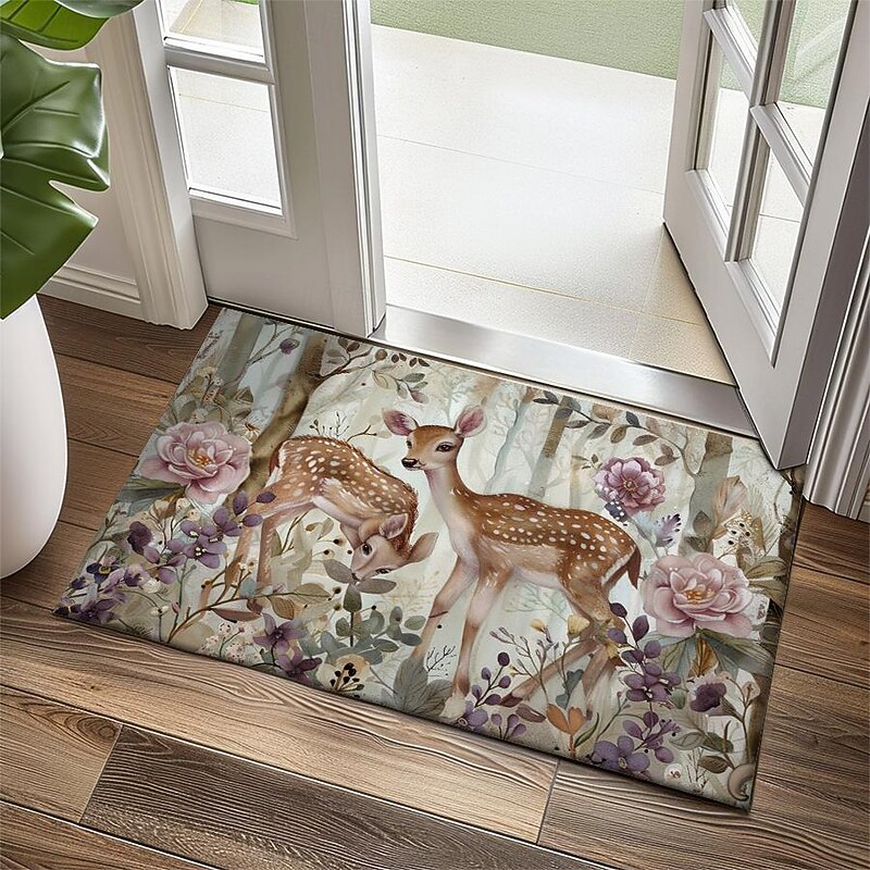 Floral Deer Doormat Kitchen Mat Floor Mat Non-Slip Area Rug Oil Proof Rug Indoor Outdoor Mat Bedroom Decor Bathroom Mat Entrance Rug4
