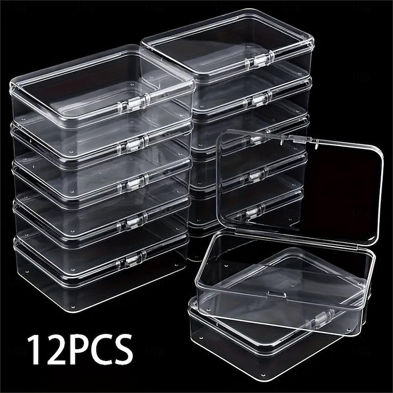 12pcs Transparent Plastic Packaging Box for Hardware Tools, Sample Display, Parts Packaging, and Card Storage - Modern Clear Storage Box with Snap Fasteners, Ideal for Crafts, Jewelry, Home, and Office Supplies