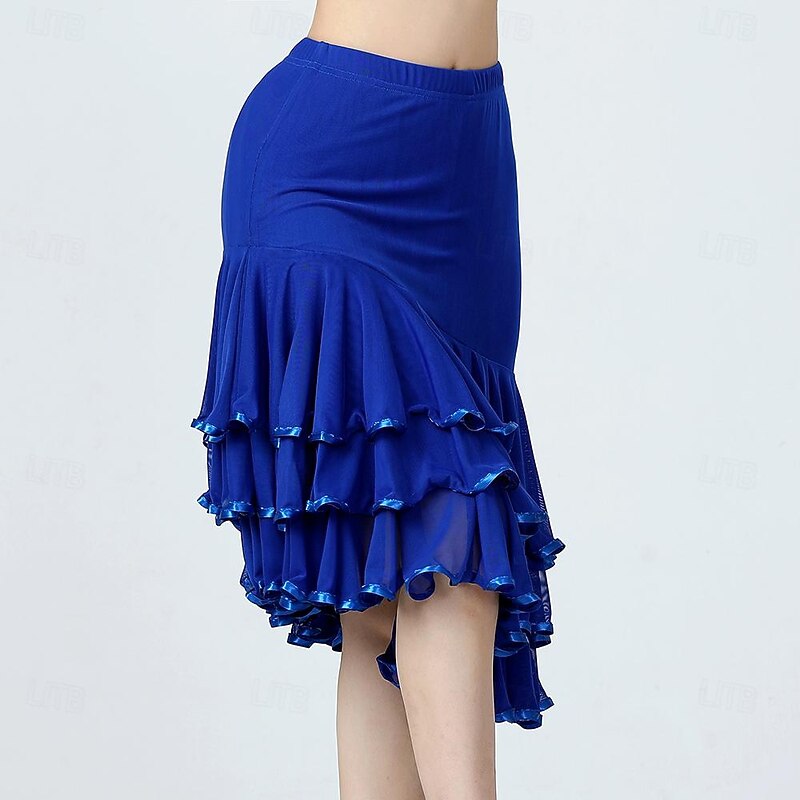 Latin Dance Ballroom Dance Skirts Ruffles Pure Color Splicing Women's Performance Training High Polyester Tulle2