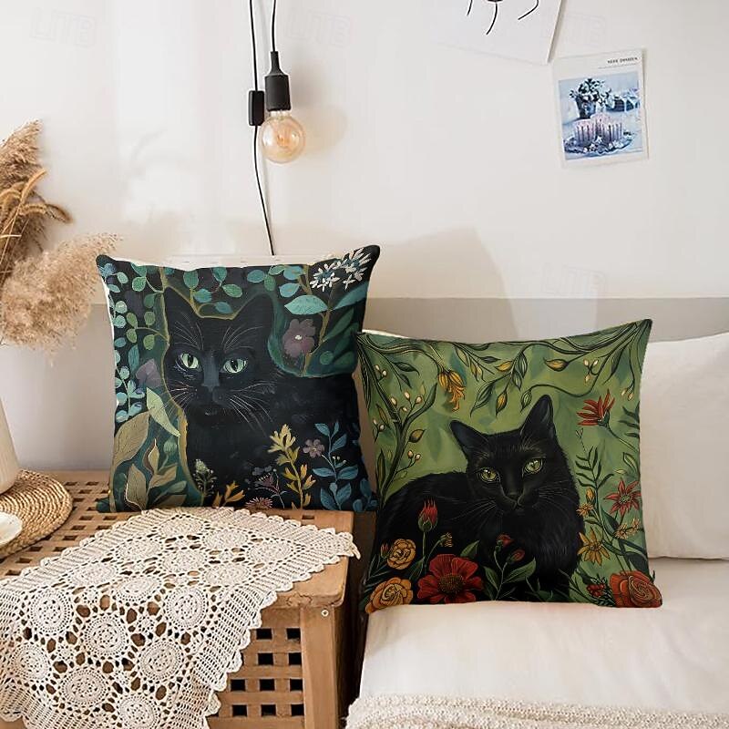 Velvet Couch Throw Pillow Cover 16/18/20 Inch Black Cat Throw Pillowcase3