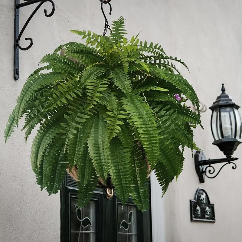 UV Resistant Lifelike Artificial Boston Fern, Artificial Ferns for Outdoors, Faux Ferns Fake Ferns Artificial Plants, Fake Boston Fern for Porch Window Home Decor4