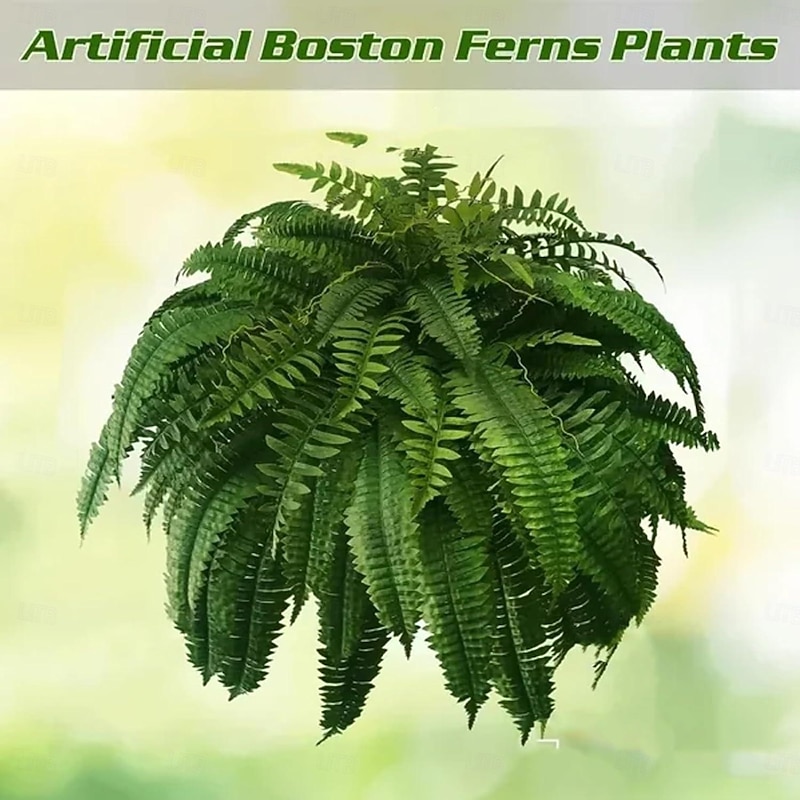 Growhabity Ferns, UV Resistant Lifelike Artificial Boston Fern, Artificial Ferns for Outdoors, Faux Ferns Fake Ferns Artificial Plants, Fake Boston Fern for Porch Window Home Decor(Needed 4 Bundle to fill a pot the size of the one in the AD)4